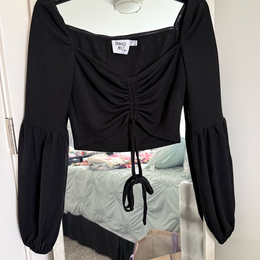 Princess Polly Black Ruched Drawstring Square Neck Crop Top